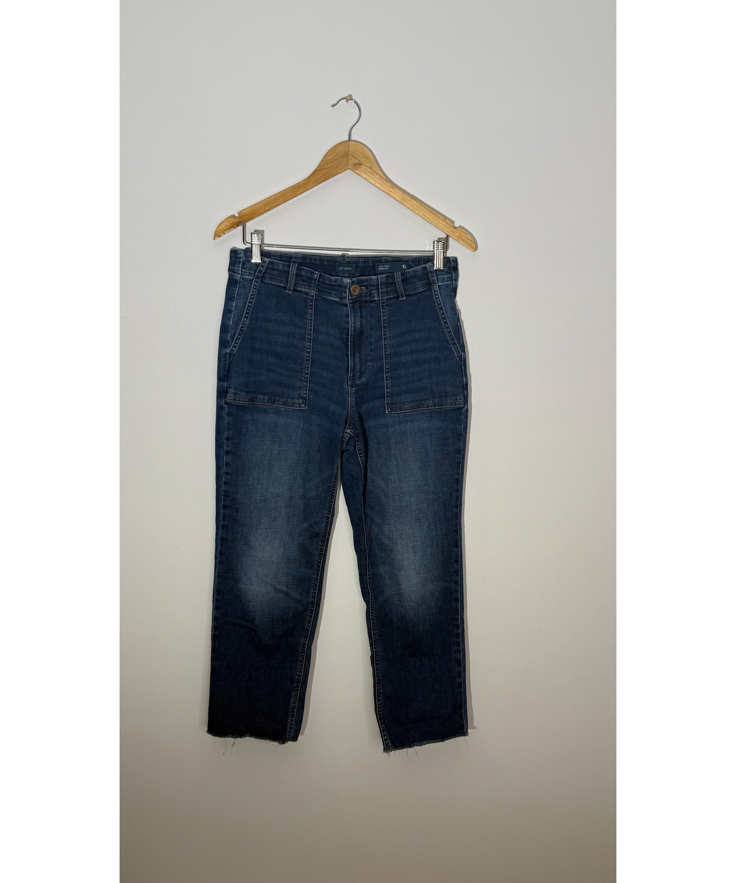 J. Jill Dark Wash Denim High-Rise Straight Leg Patch Pocket Jeans, Size 10