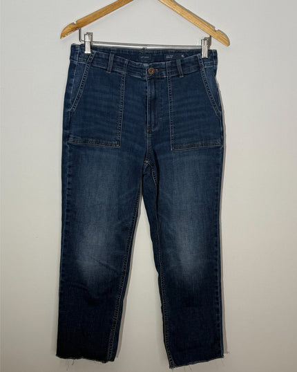 J. Jill Dark Wash Denim High-Rise Straight Leg Patch Pocket Jeans, Size 10