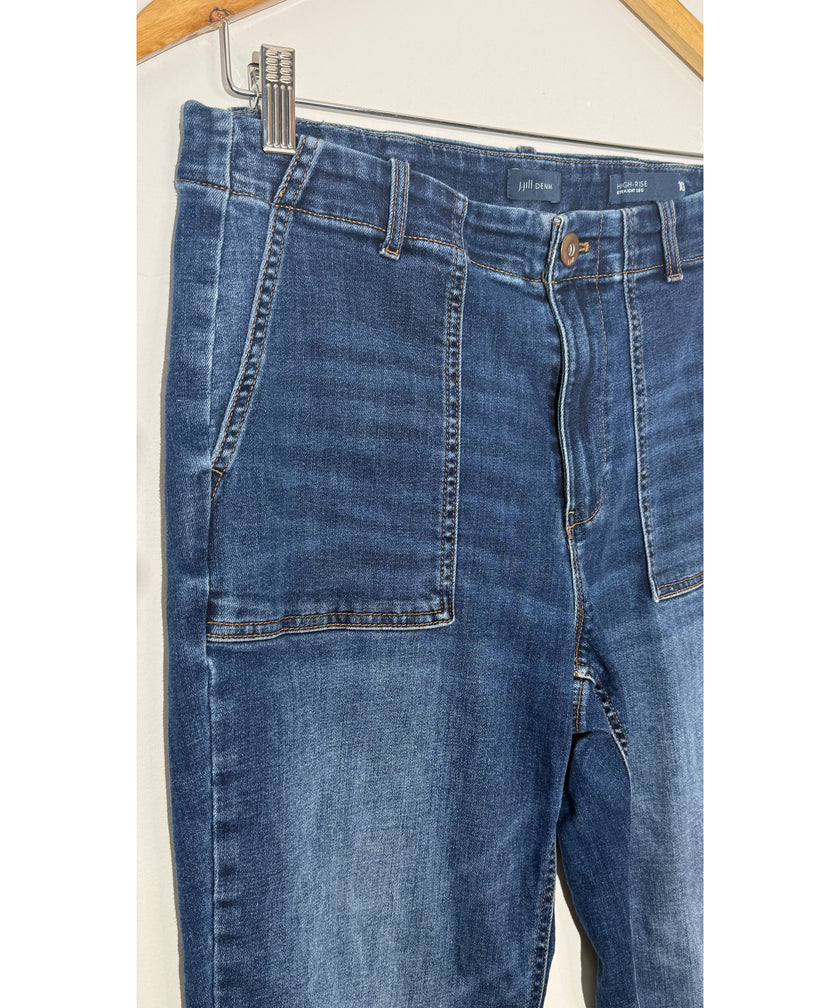 J. Jill Dark Wash Denim High-Rise Straight Leg Patch Pocket Jeans, Size 10