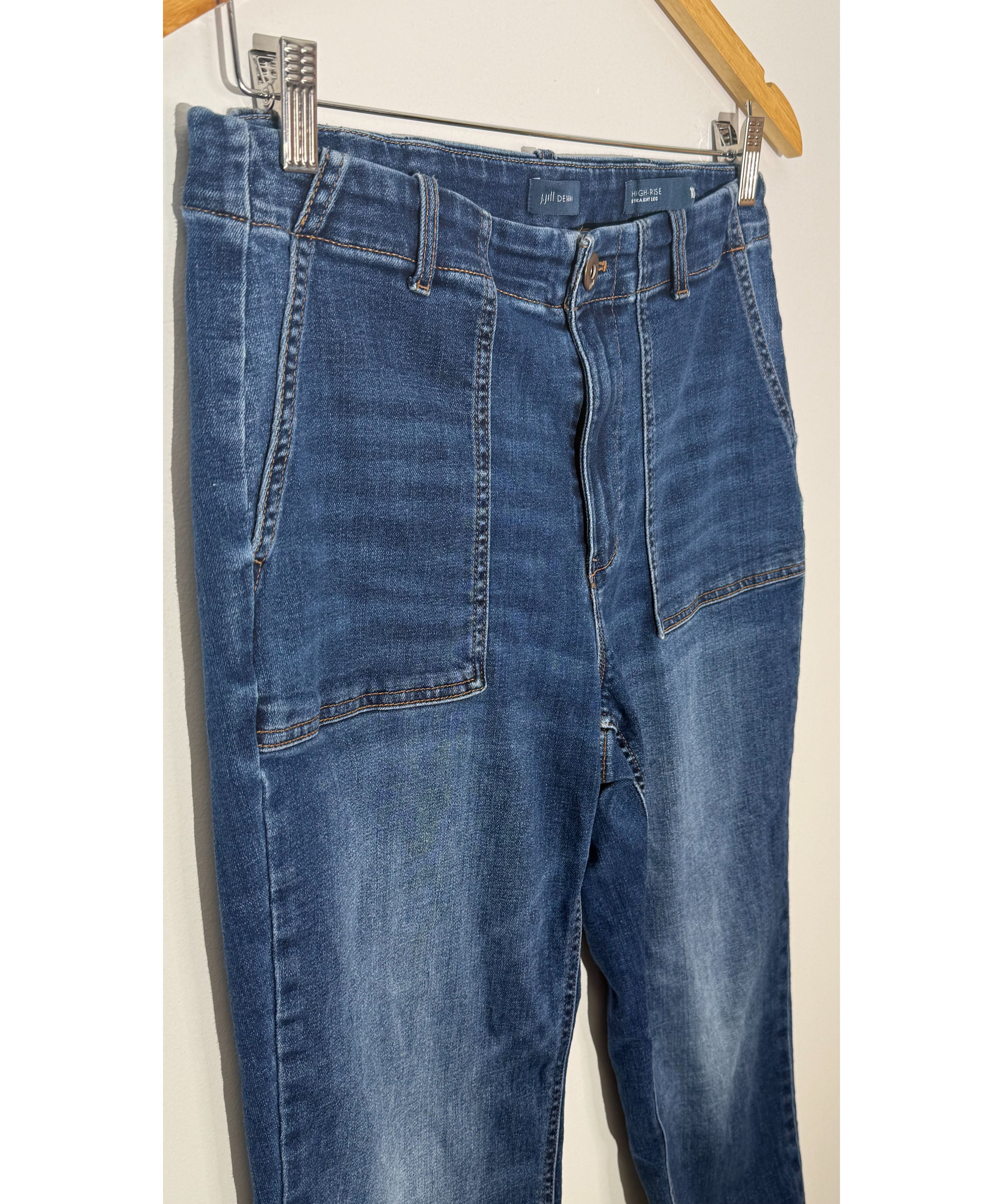 J. Jill Dark Wash Denim High-Rise Straight Leg Patch Pocket Jeans, Size 10