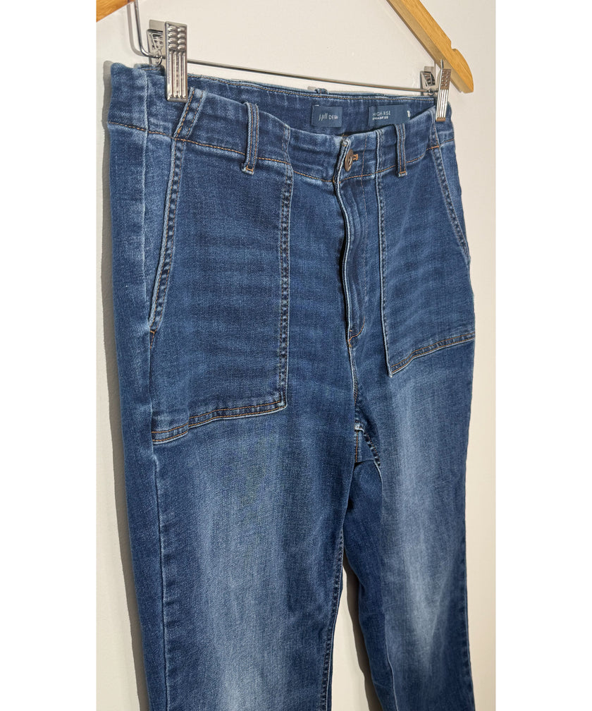 J. Jill Dark Wash Denim High-Rise Straight Leg Patch Pocket Jeans, Size 10