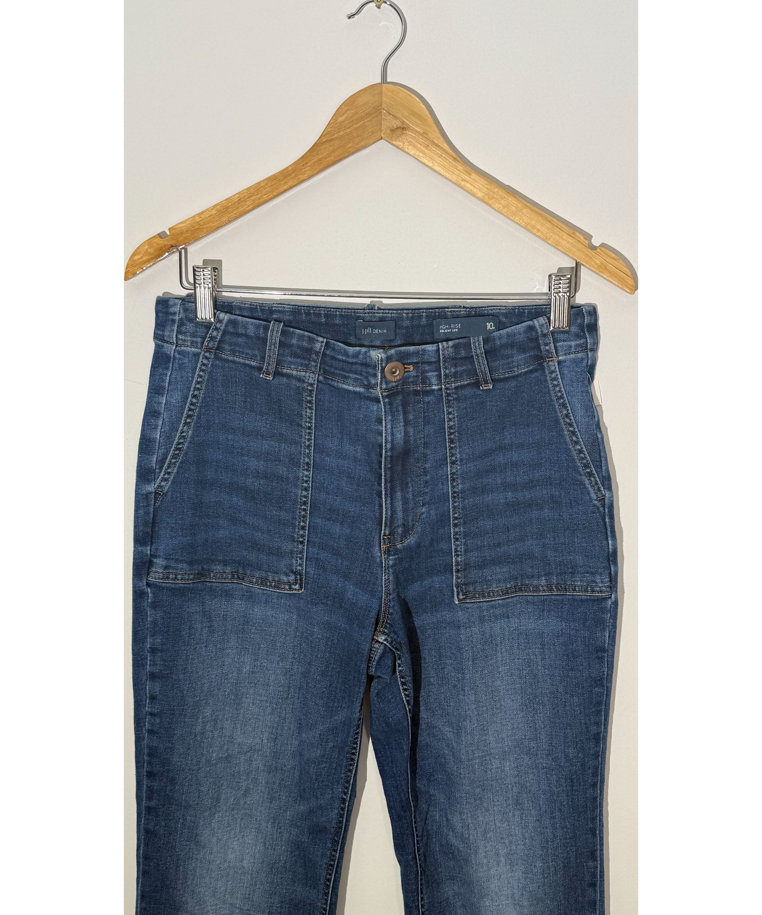 J. Jill Dark Wash Denim High-Rise Straight Leg Patch Pocket Jeans, Size 10