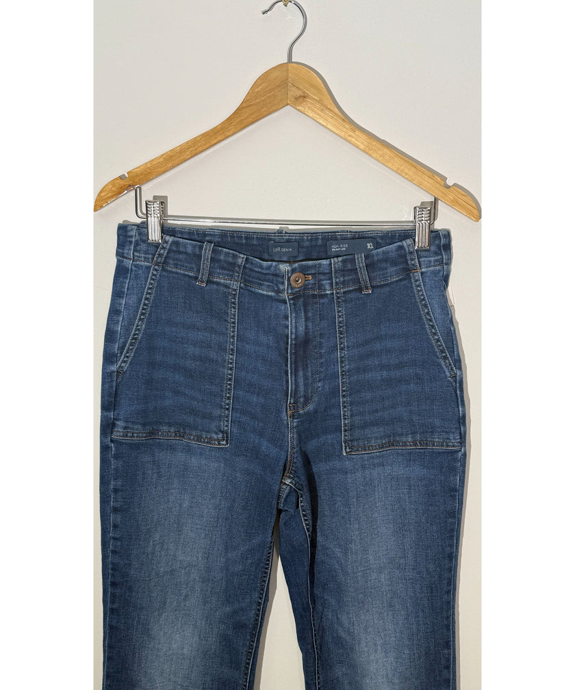 J. Jill Dark Wash Denim High-Rise Straight Leg Patch Pocket Jeans, Size 10