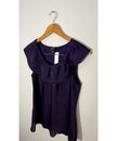 Ann Taylor Deep Purple Silk-Look Ruffled Portrait Neckline Sleeveless Blouse Petite, Size 10P