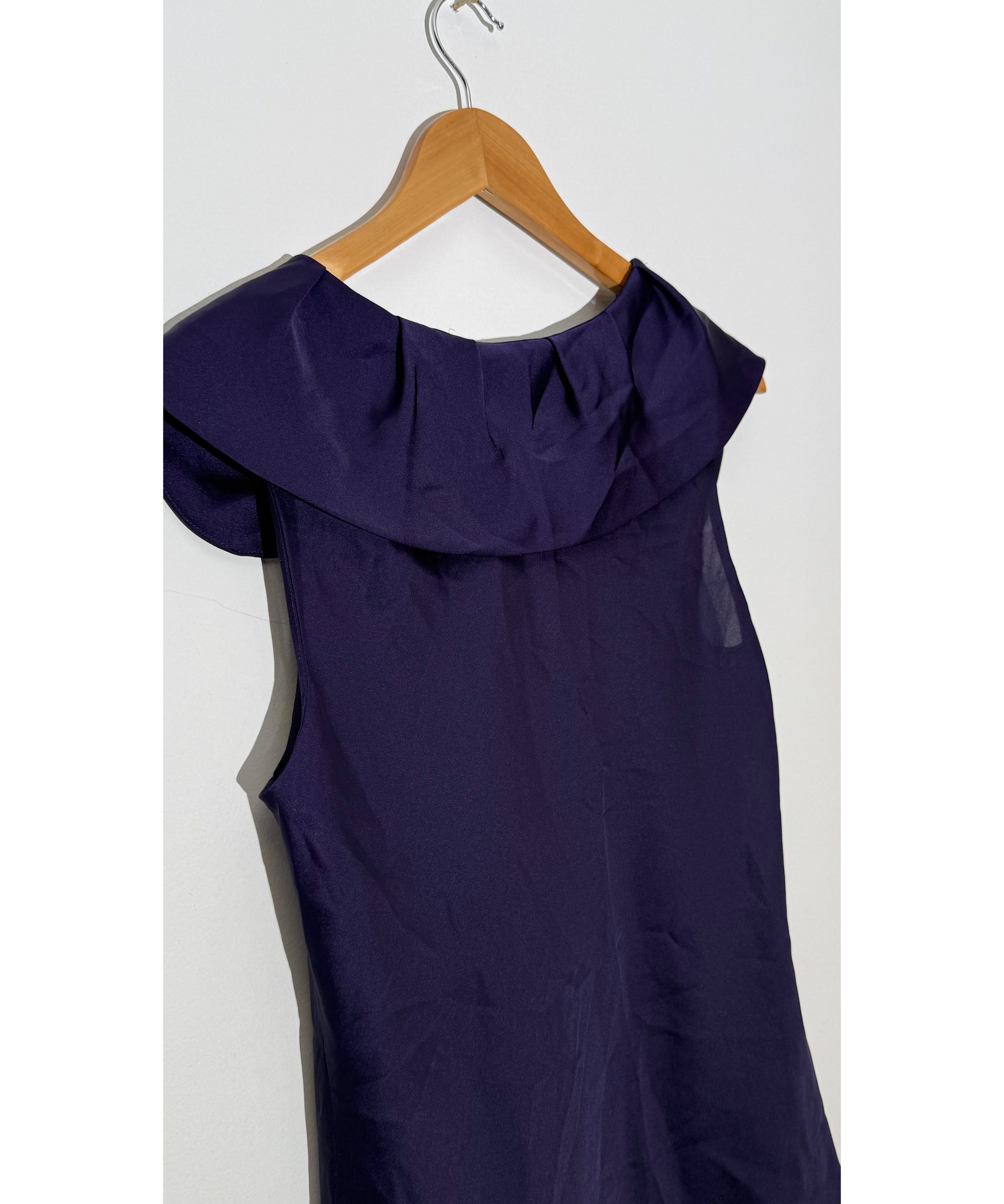 Ann Taylor Deep Purple Ruffled Portrait Neckline Sleeveless Blouse, Size 10P