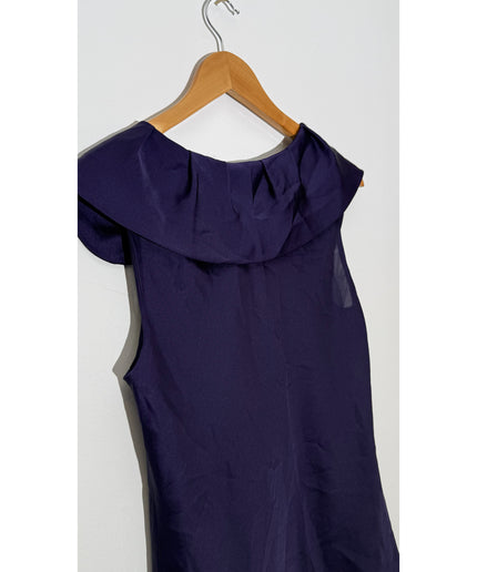 Ann Taylor Deep Purple Ruffled Portrait Neckline Sleeveless Blouse, Size 10P