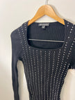 INC Black ribbed stud detail long sleeve top Small