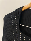 INC Black ribbed stud detail long sleeve top Small
