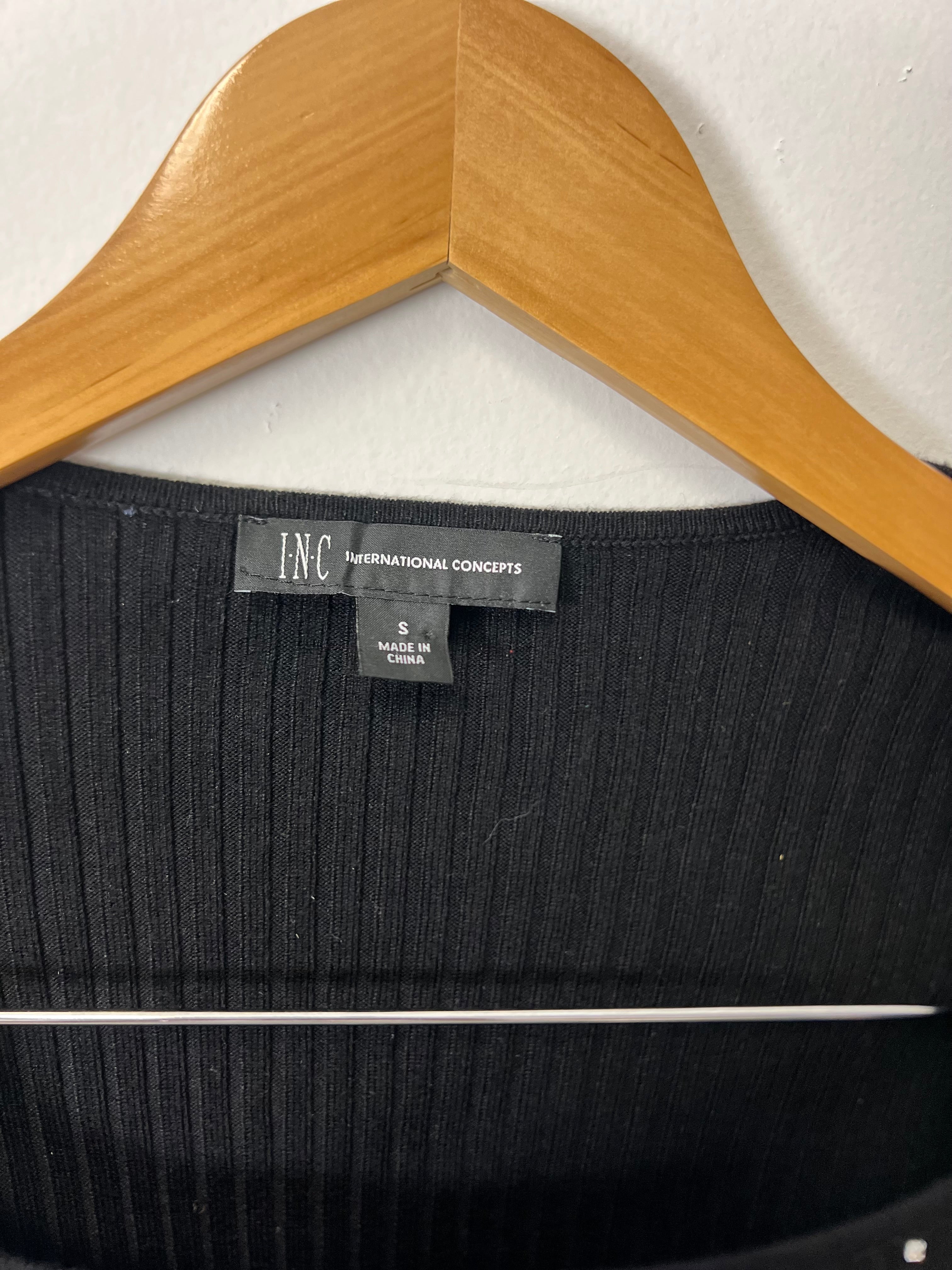 INC Black ribbed stud detail long sleeve top Small