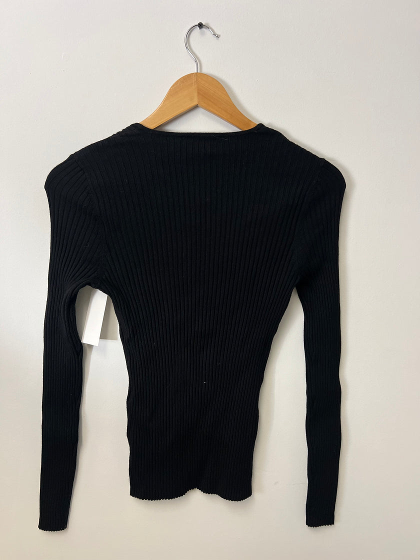 INC Black ribbed stud detail long sleeve top Small