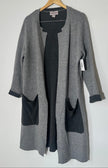 Oliver Gray Wool Open-Front Cardigan with black contrast Pockets Large