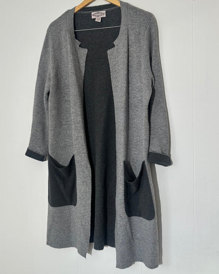 Oliver Gray Wool Open-Front Cardigan with black contrast Pockets Large