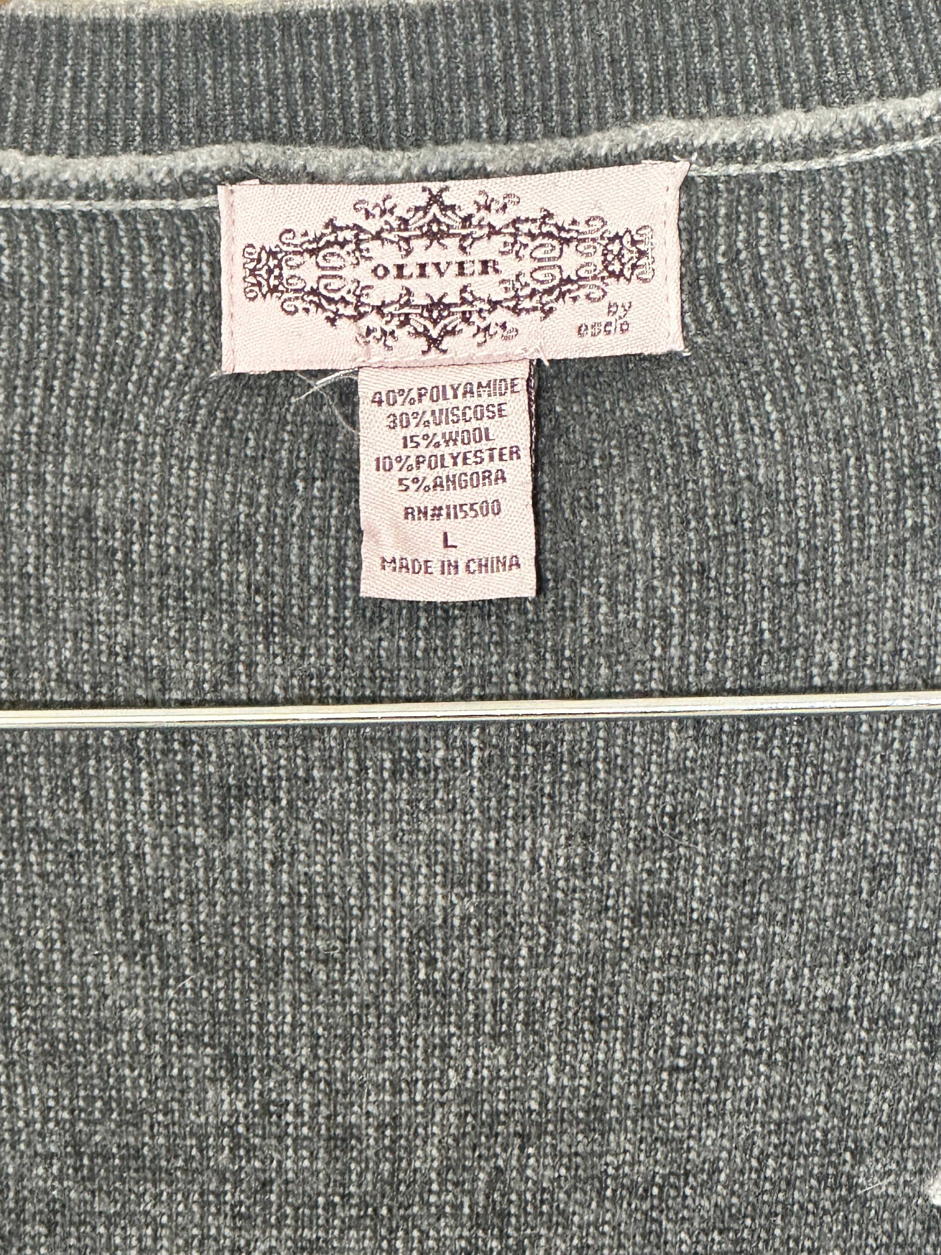 Oliver Gray Wool Open-Front Cardigan with black contrast Pockets Large
