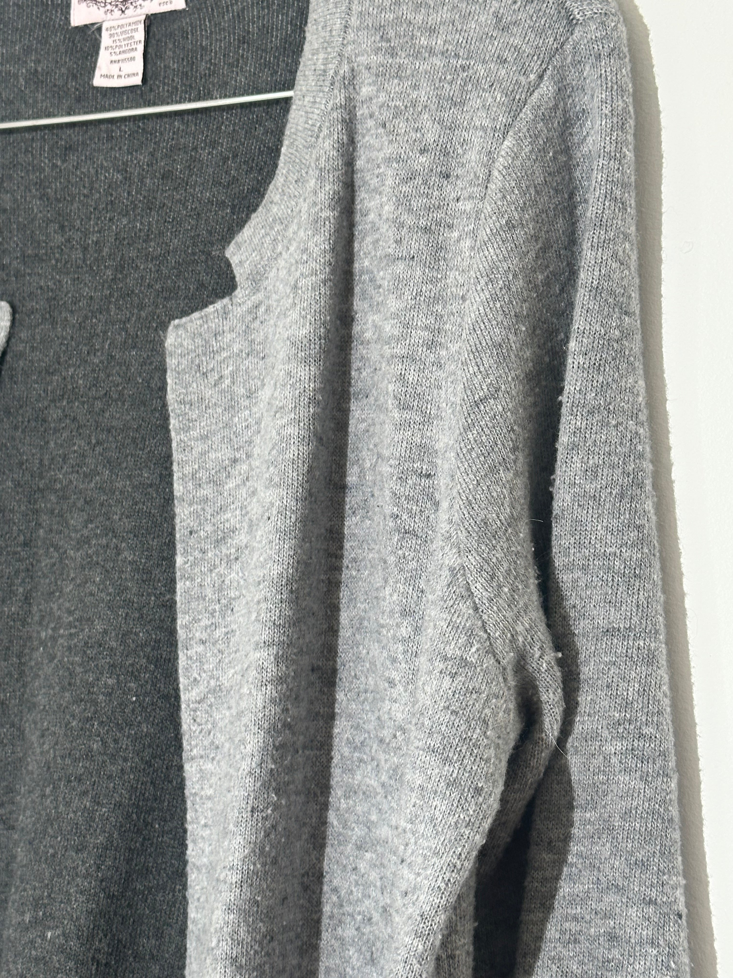 Oliver Gray Wool Open-Front Cardigan with black contrast Pockets Large