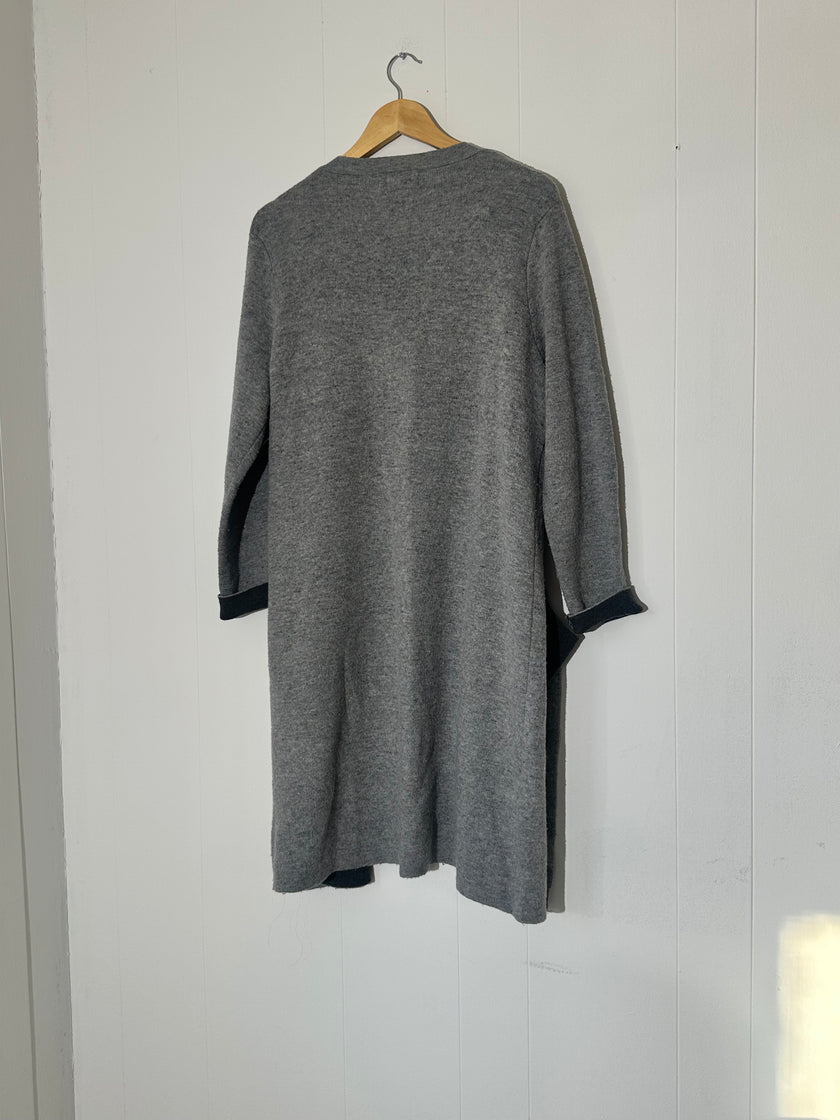 Oliver Gray Wool Open-Front Cardigan with black contrast Pockets Large
