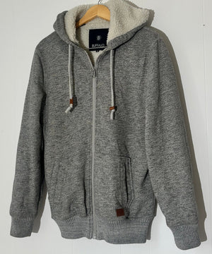 Buffalo David Bitton Gray Sherpa-lined zip up hoodie medium