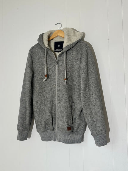 Buffalo David Bitton Gray Sherpa-lined zip up hoodie medium