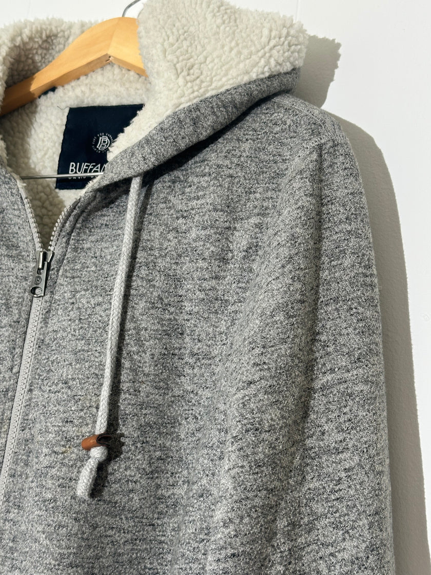Buffalo David Bitton Gray Sherpa-lined zip up hoodie medium