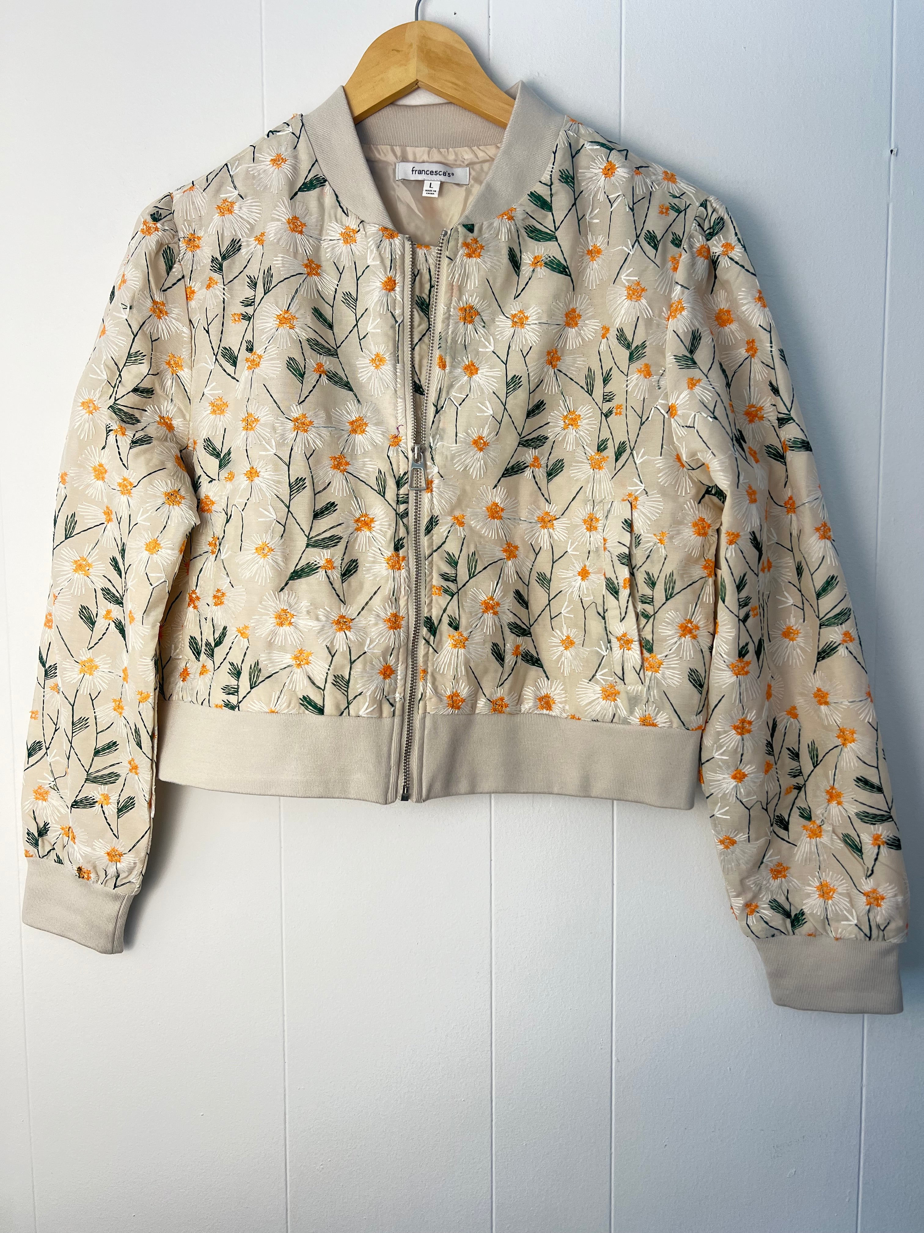 Francesca's Embroidered Daisy Jacket Size Large