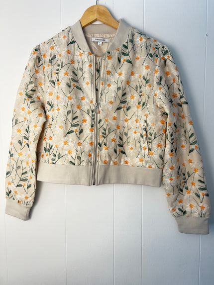 Francesca's Embroidered Daisy Jacket Size Large