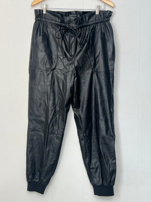 New York & Company Black Vegan Leather Joggers Size Medium