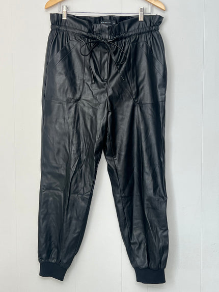 New York & Company Black Vegan Leather Joggers Size Medium