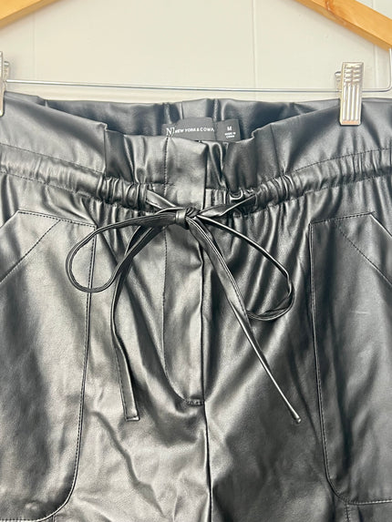 New York & Company Black Vegan Leather Joggers Size Medium
