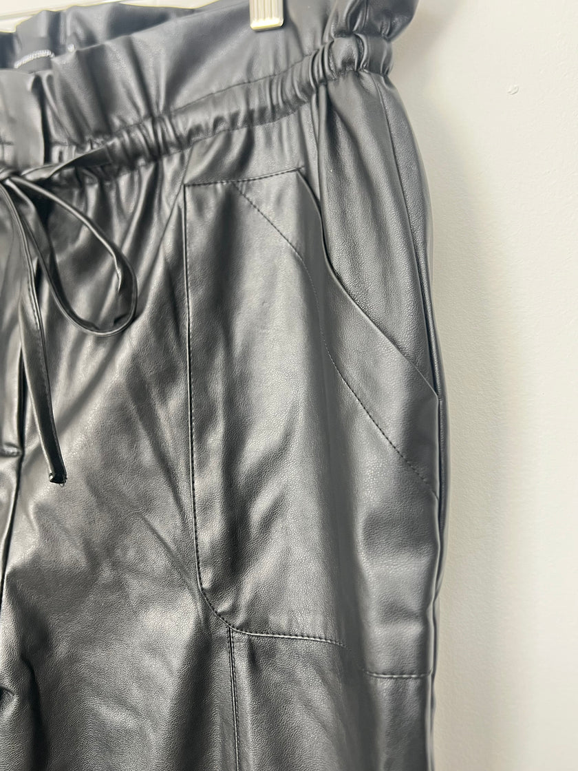 New York & Company Black Vegan Leather Joggers Size Medium