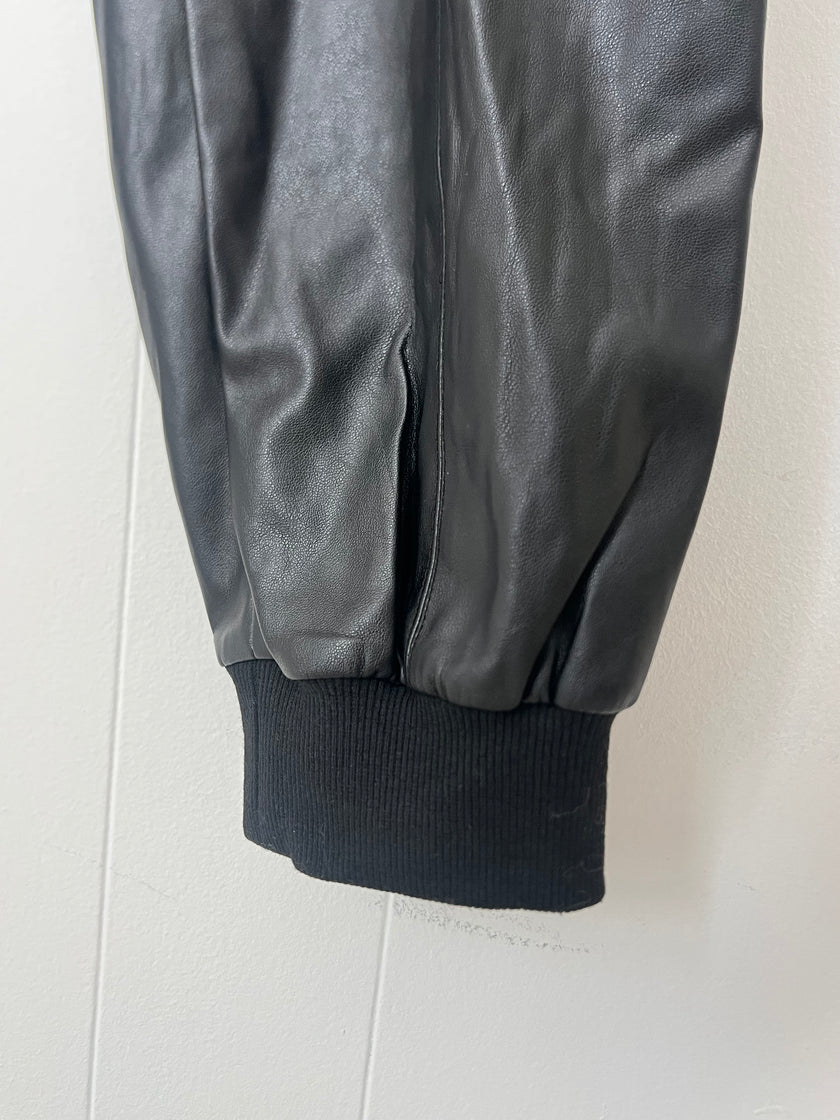 New York & Company Black Vegan Leather Joggers Size Medium