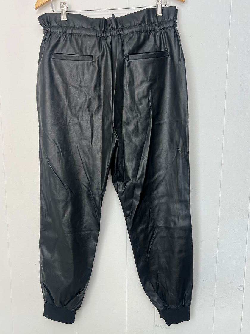 New York & Company Black Vegan Leather Joggers Size Medium