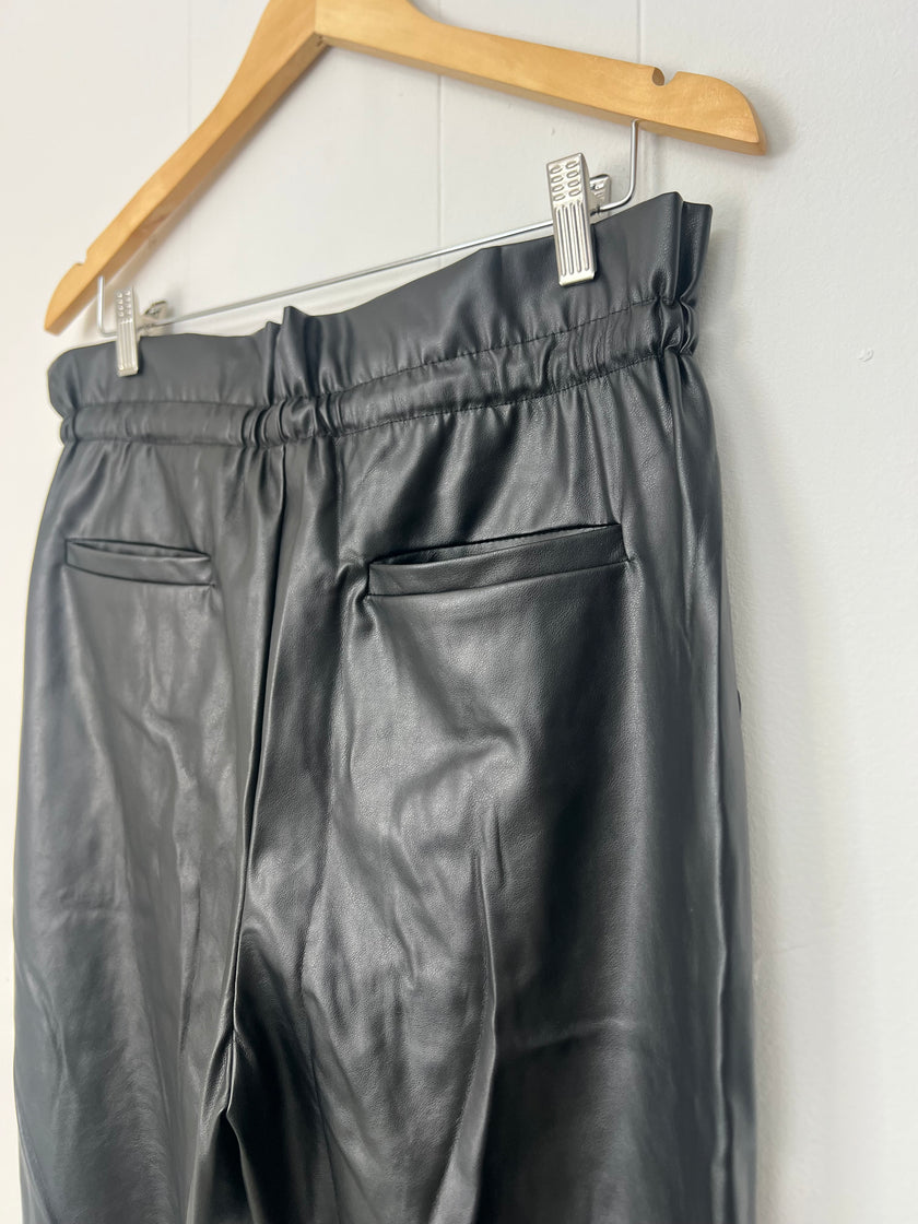 New York & Company Black Vegan Leather Joggers Size Medium