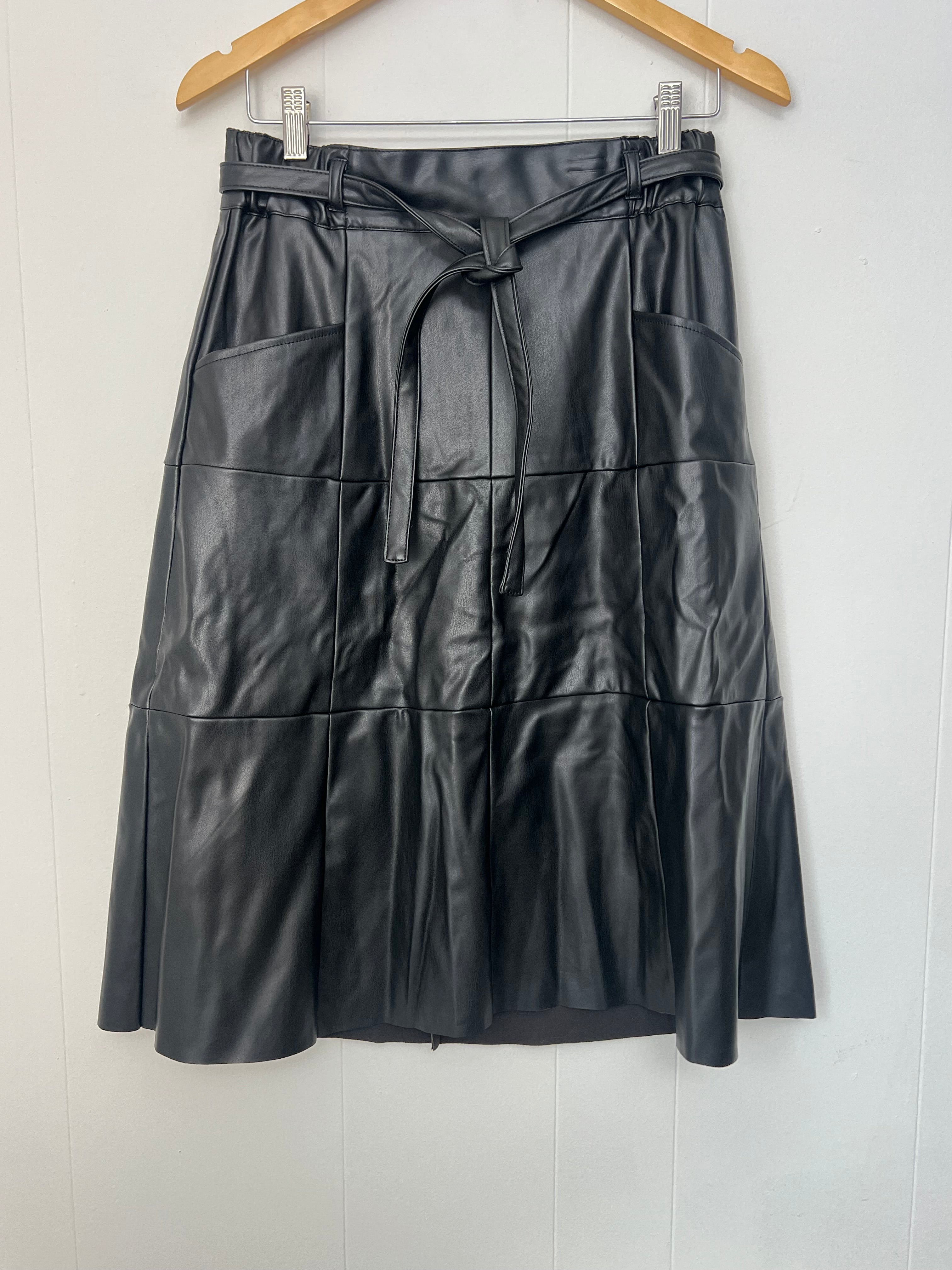 CATO Black Vegan Leather Midi Skirt Size Small