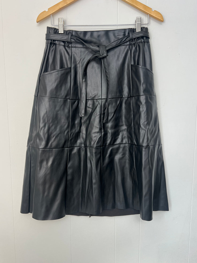 CATO Black Vegan Leather Midi Skirt Size Small
