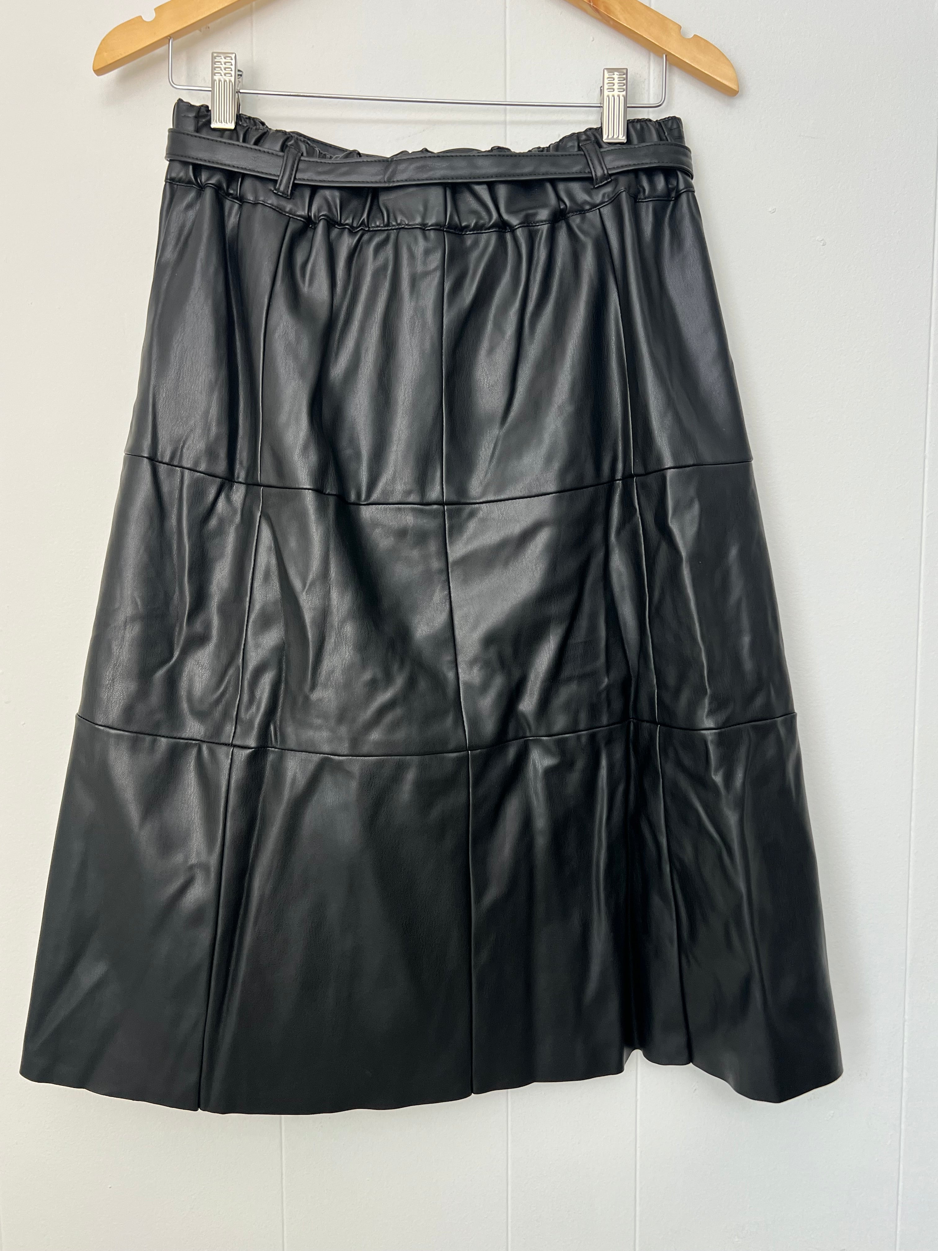 CATO Black Vegan Leather Midi Skirt Size Small