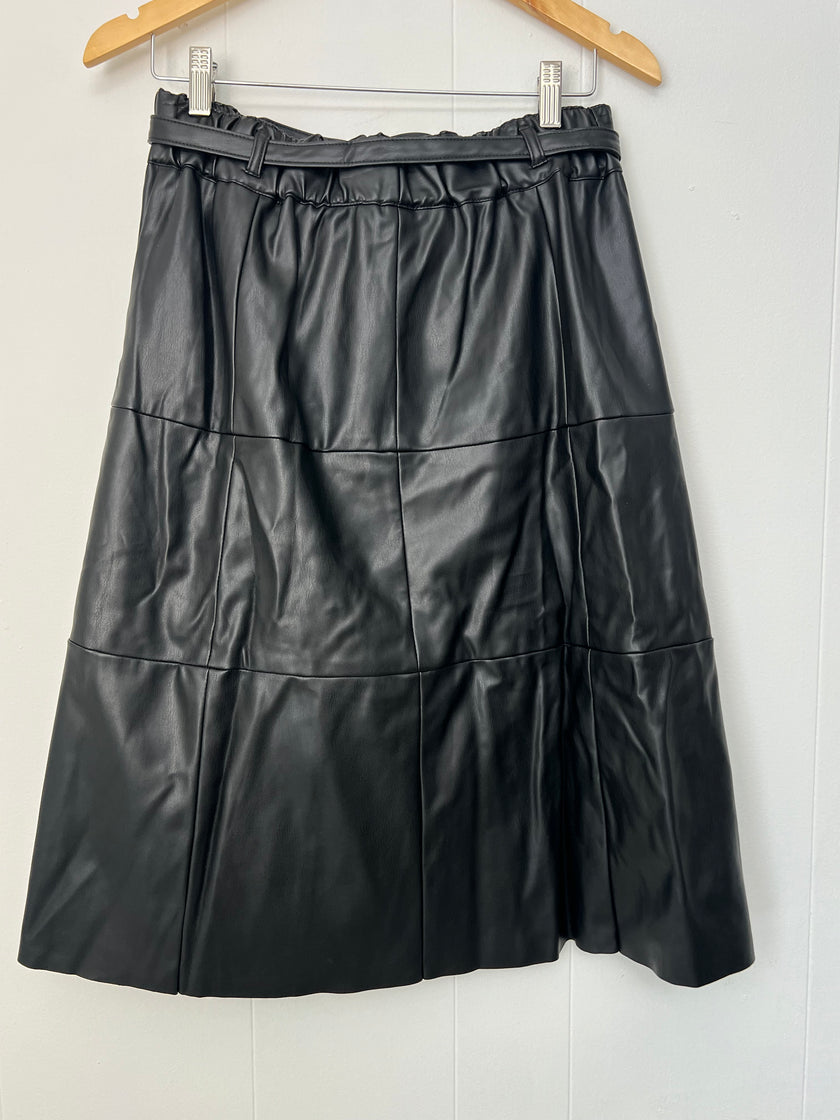 CATO Black Vegan Leather Midi Skirt Size Small