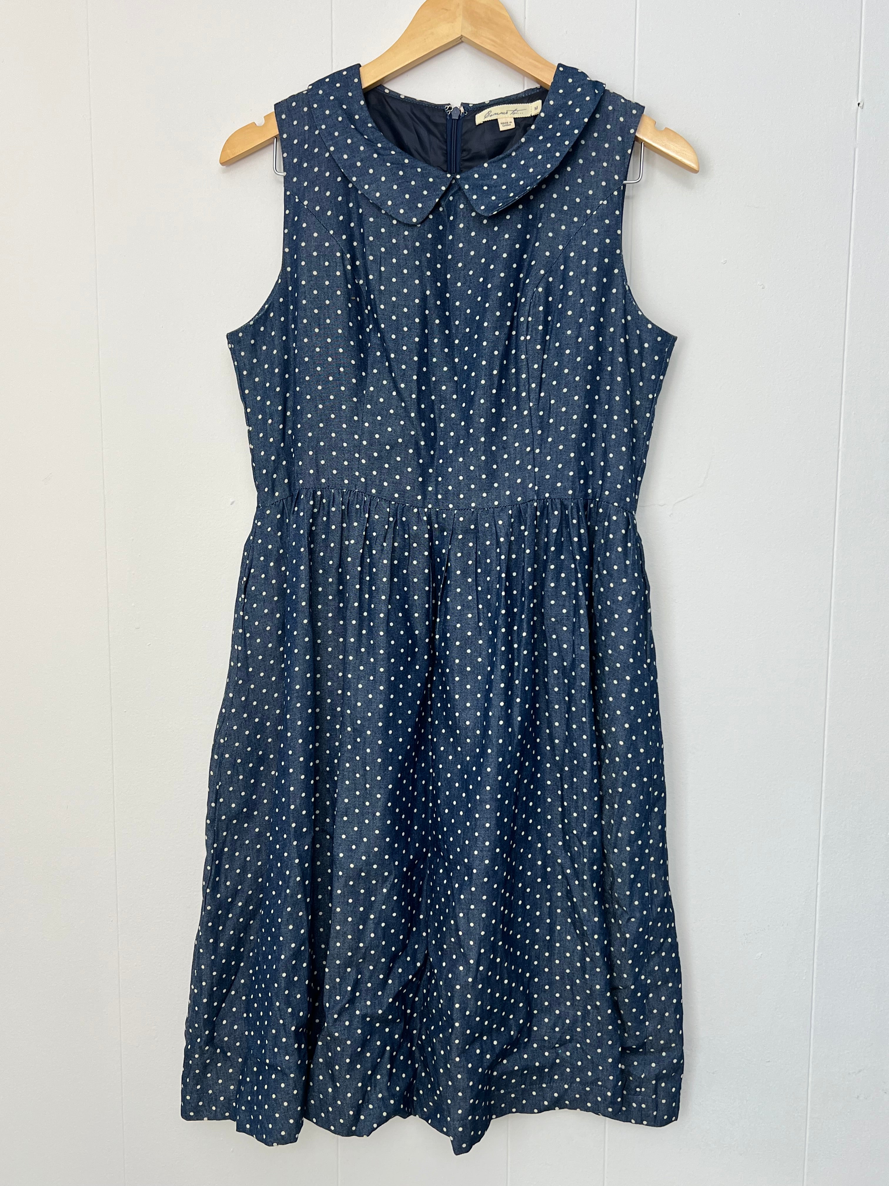 Comme Toi Blue and White Polka Dots A-Line Midi Dress Size Medium