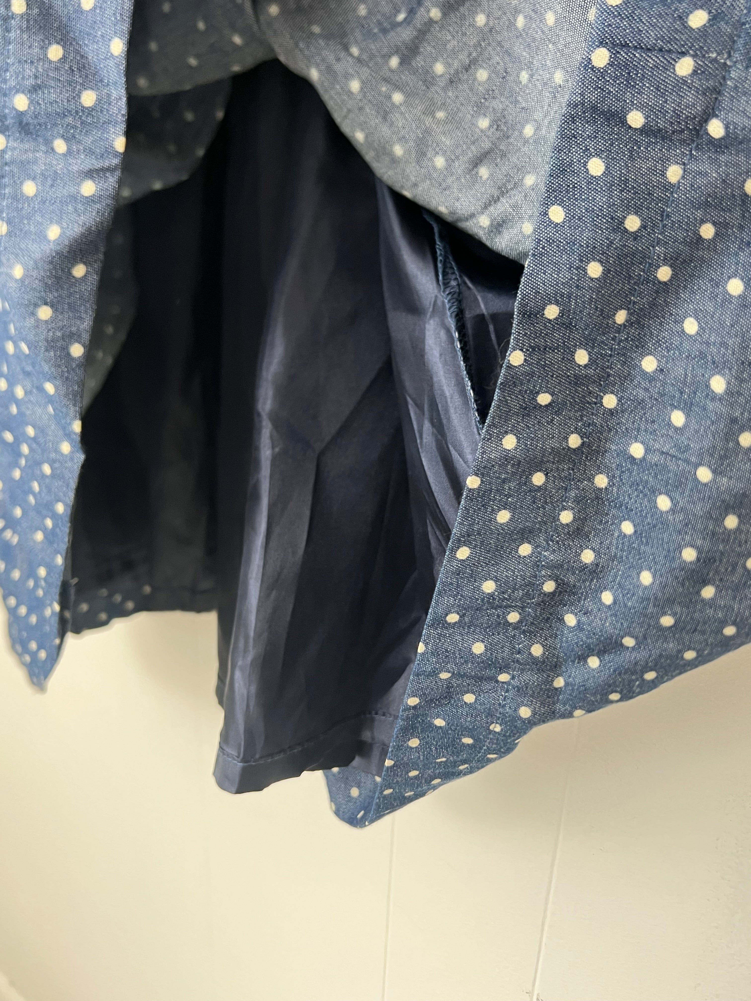 Comme Toi Blue and White Polka Dots A-Line Midi Dress Size Medium