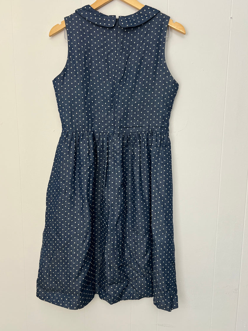 Comme Toi Blue and White Polka Dots A-Line Midi Dress Size Medium