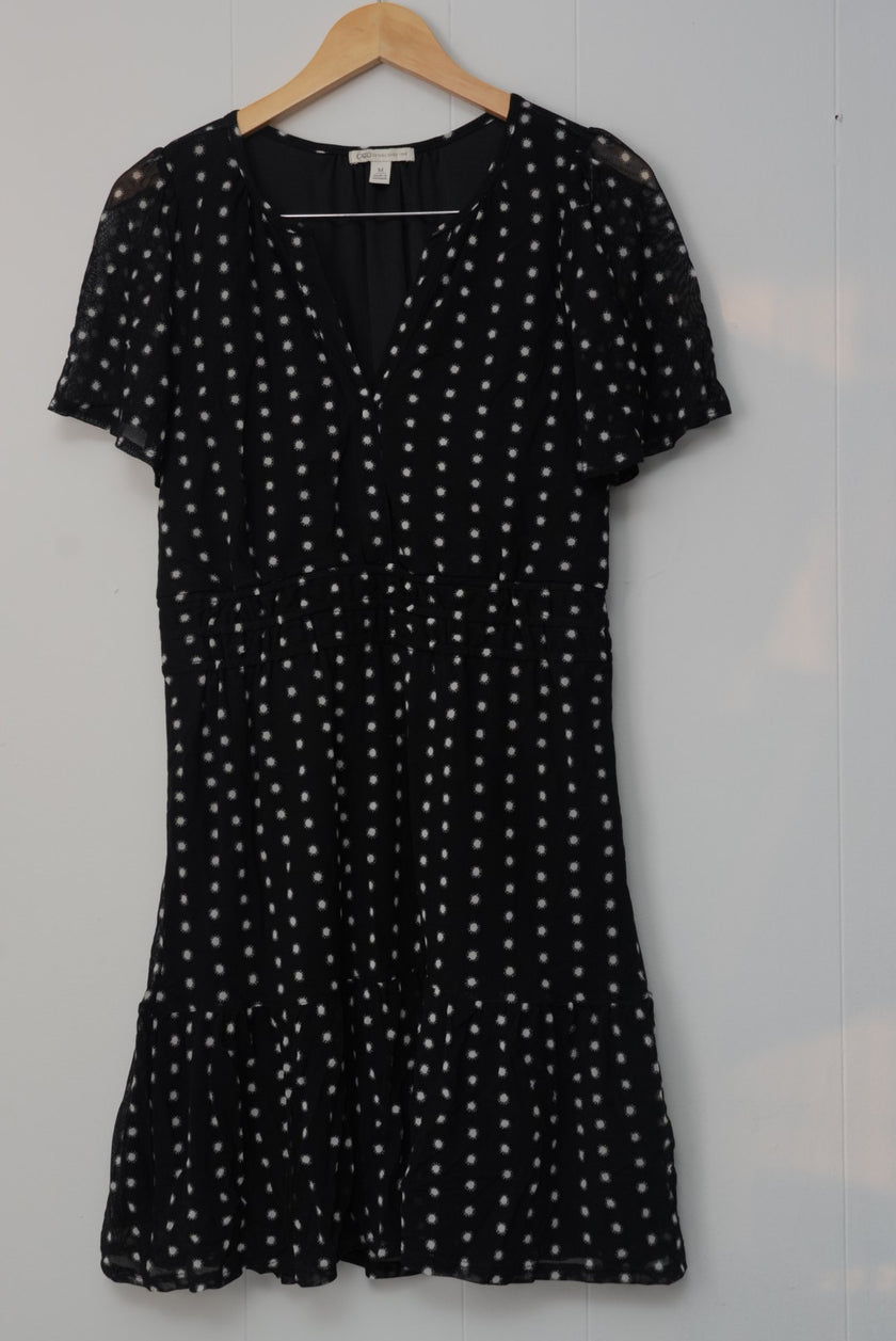 CATO Black and White Polka Dot A Line Midi Dress Size Medium