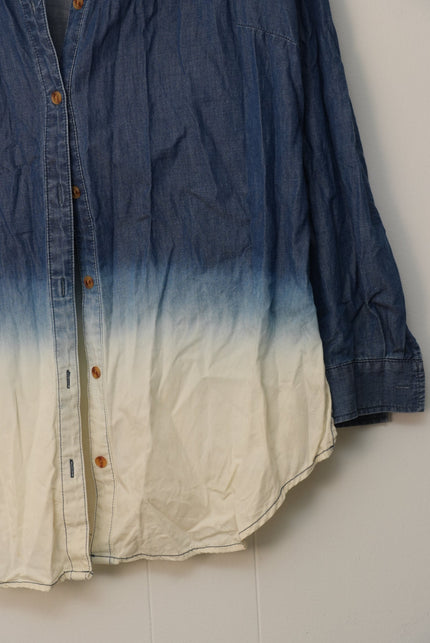 Susan Graver Bleach Dyed Chambray Button Up Shirt Size Medium Petiet