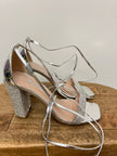 SHEIN Silver Rhinestone Tie Heels Size 6.5