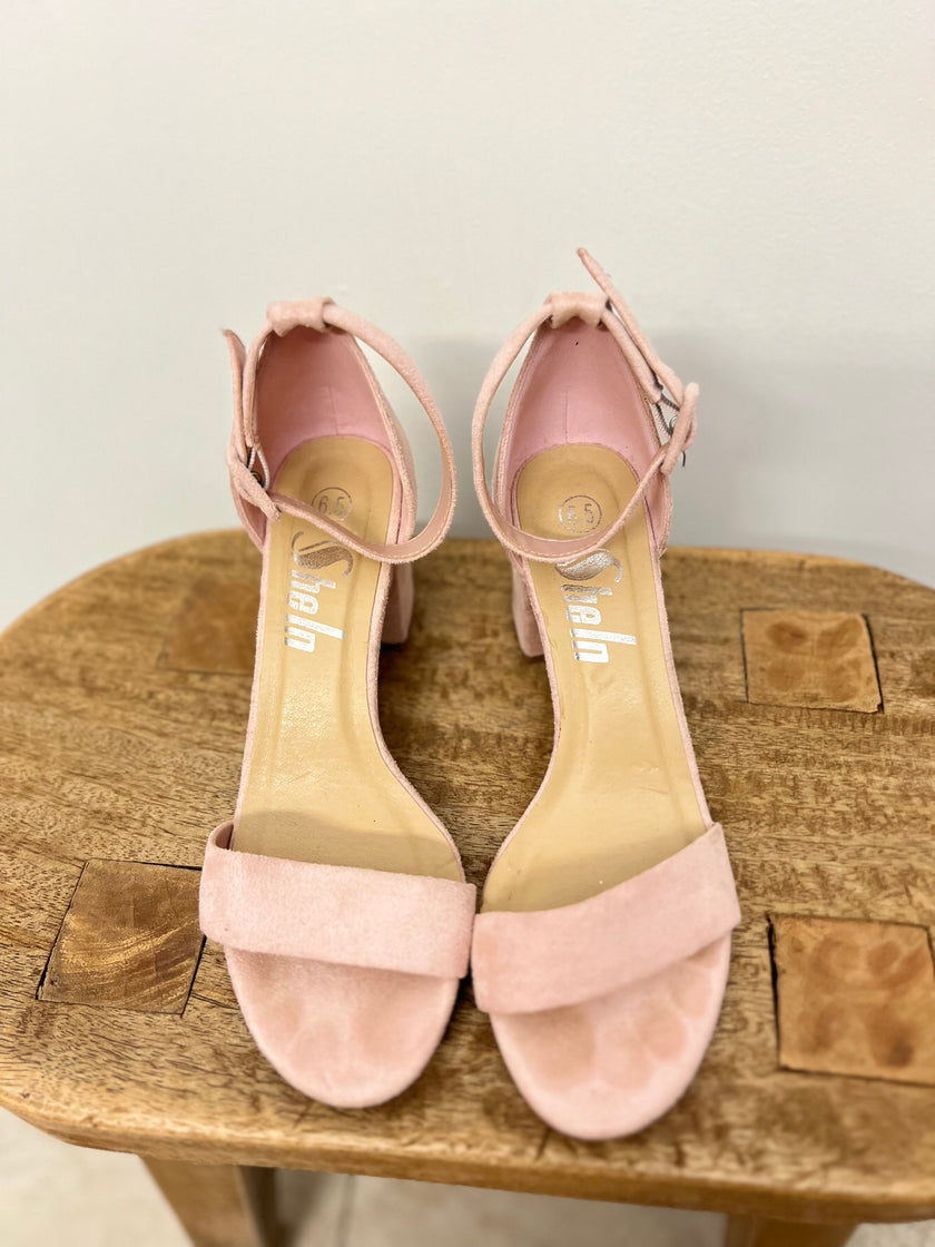 SHEIN Pink Suede Heels with Ankle Strap Size 6.5