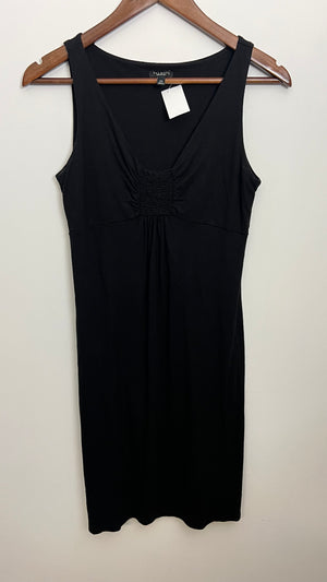 Talbots Sheath Dress Women Extra Small Black Smocked V-Neck Sleeveless Knit