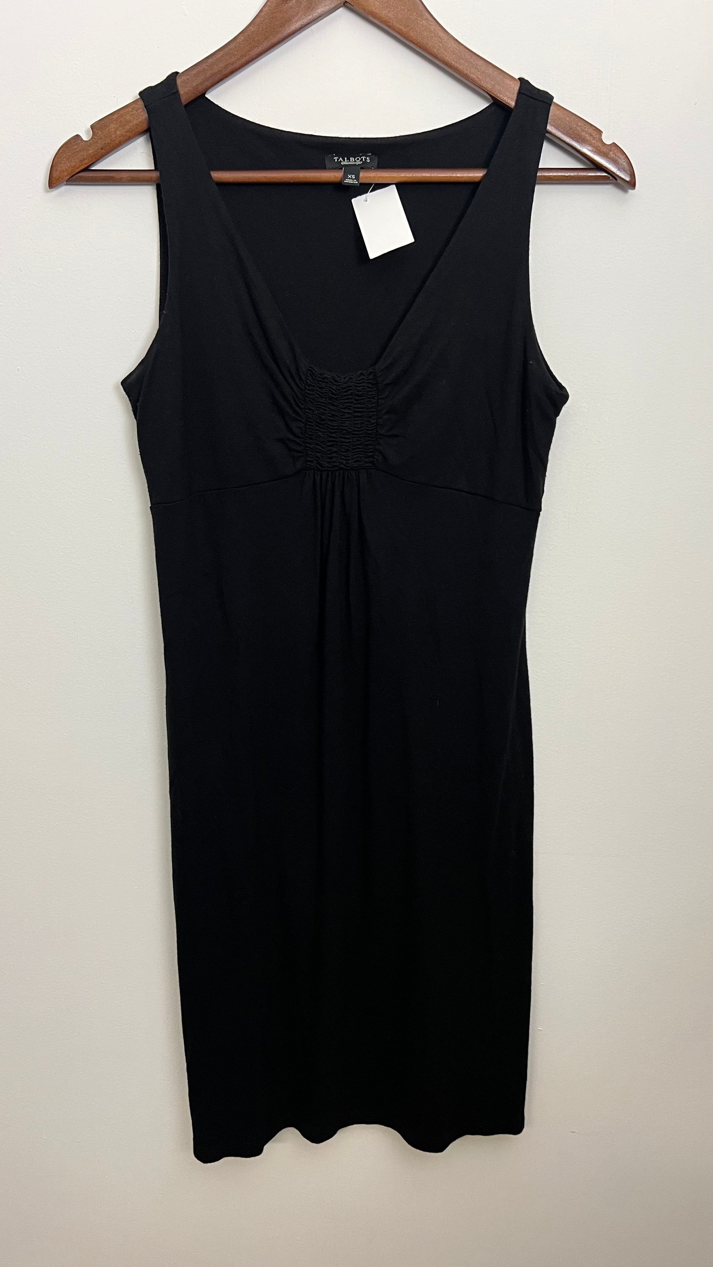 Talbots Sheath Dress Women Extra Small Black Smocked V-Neck Sleeveless Knit
