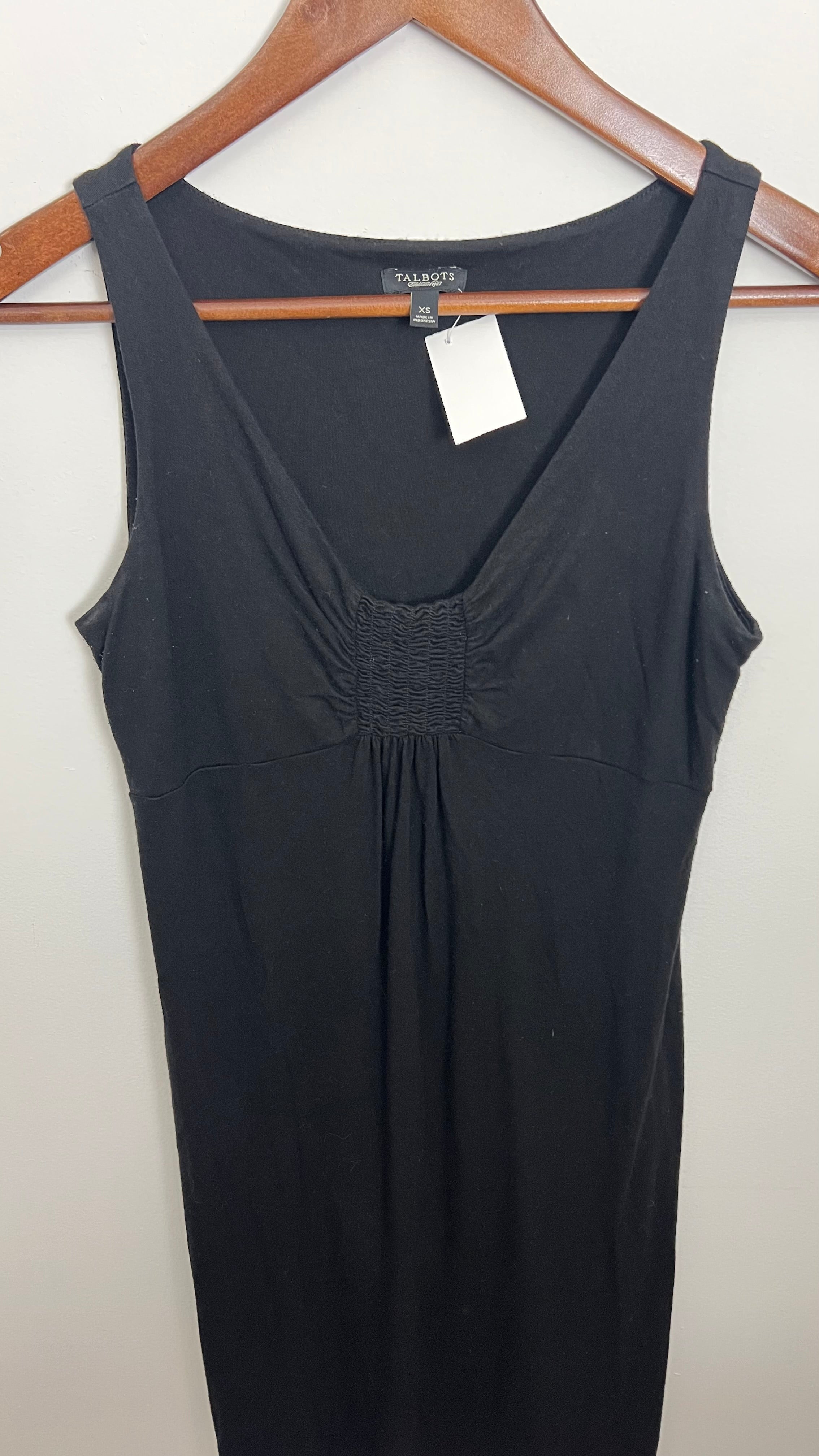 Talbots Sheath Dress Women Extra Small Black Smocked V-Neck Sleeveless Knit