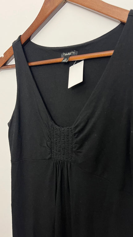 Talbots Sheath Dress Women Extra Small Black Smocked V-Neck Sleeveless Knit