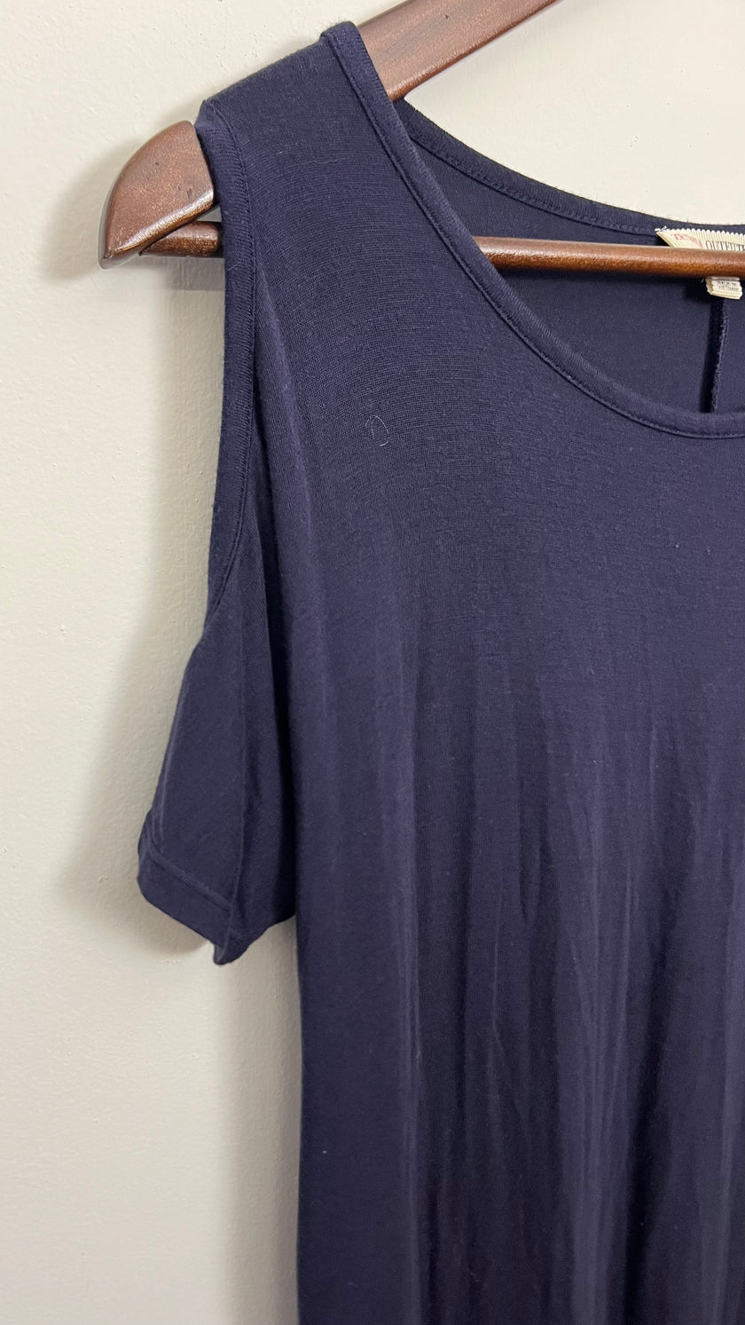 Zenana Navy Blue Cold Shoulder T-Shirt Dress Size Small