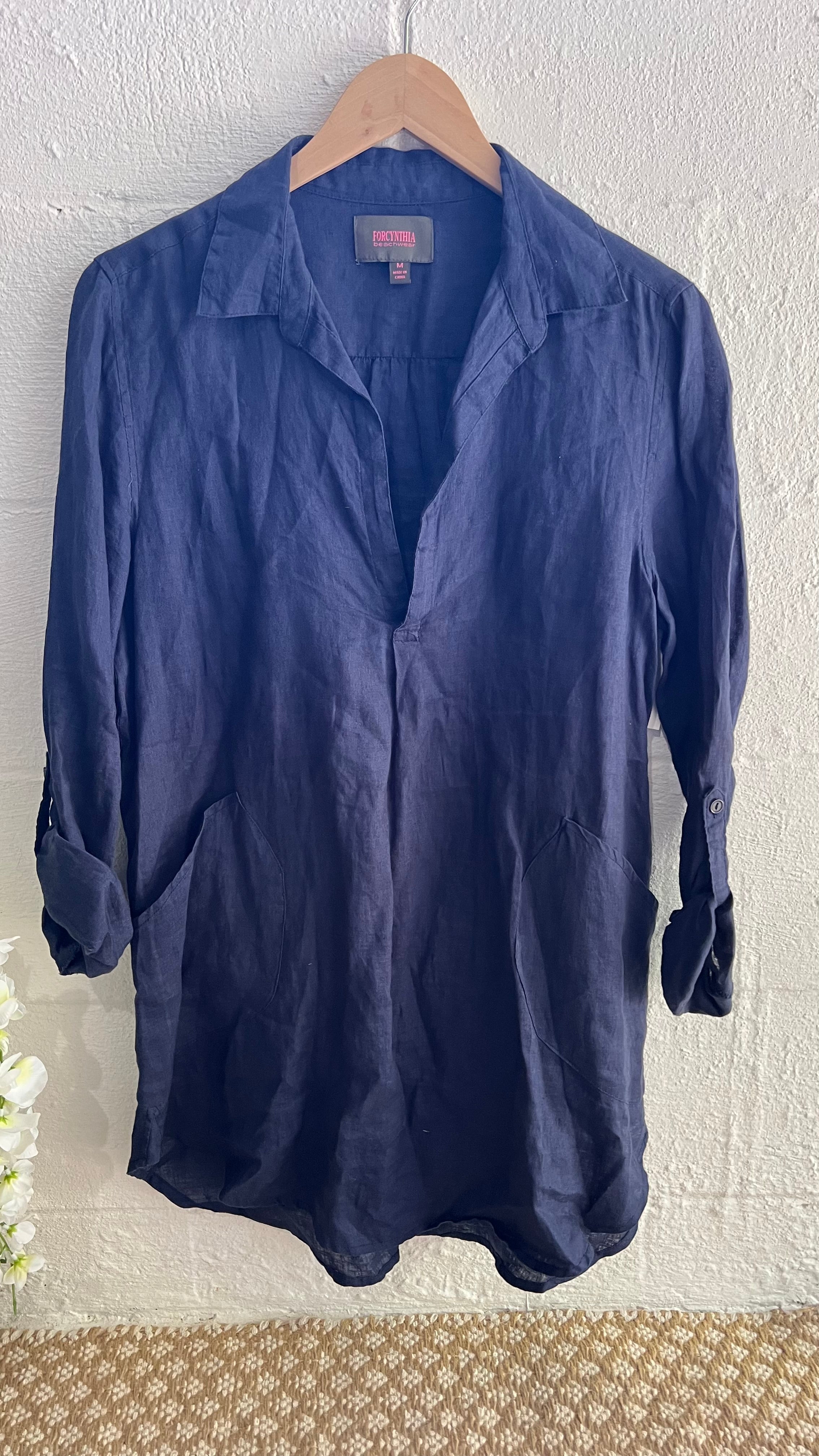 Cynthia Blue Beachwear Cover-Up Size Medium