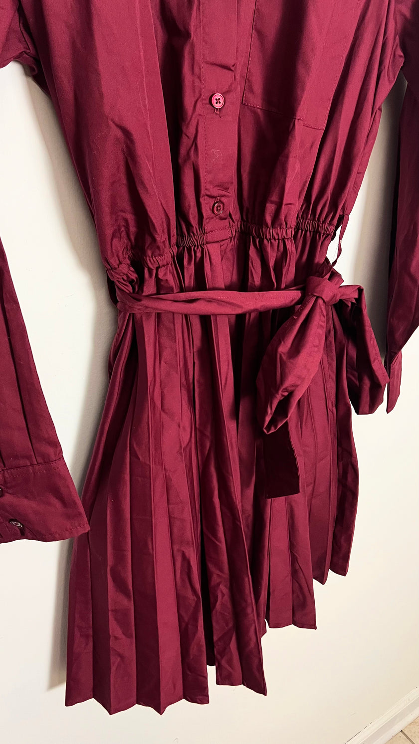 Pleated Mini Shirtdress in Wine Free Assembly Size Large
