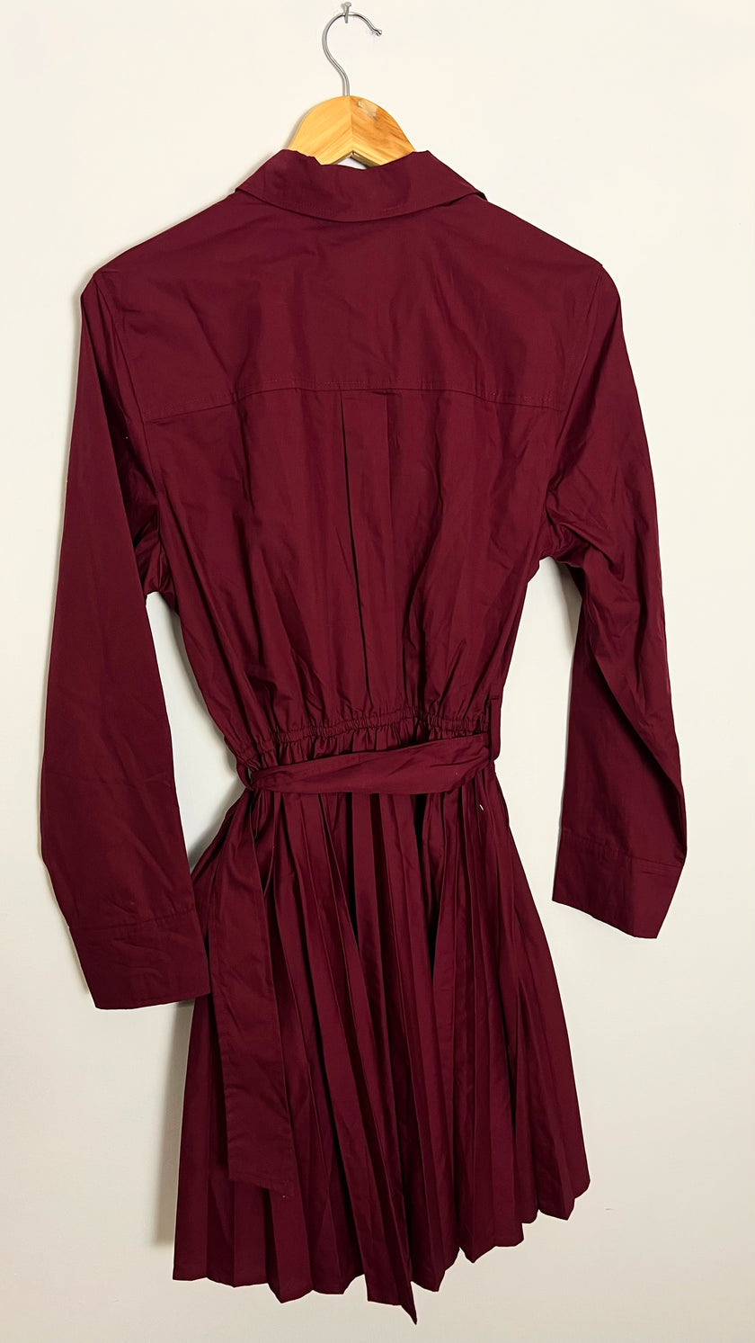 Pleated Mini Shirtdress in Wine Free Assembly Size Large